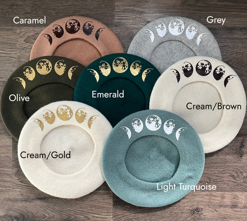 Vegan Felt Beret - Moon Phase - Choose Your Color