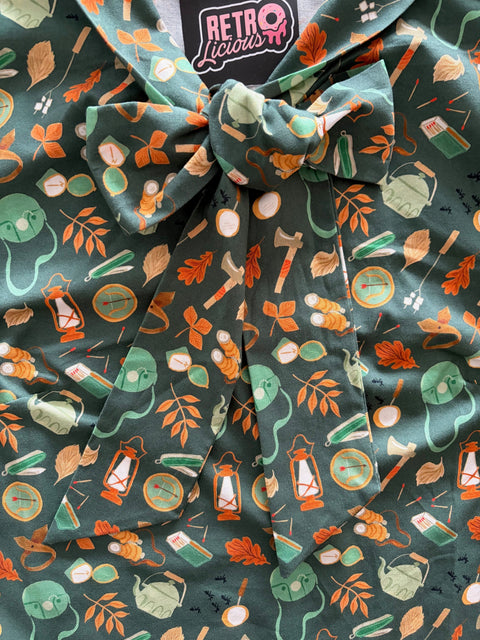 Vintage Style Bow Top in Camping Print