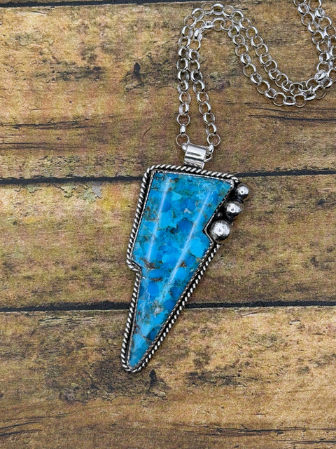 Brooke - Turquoise Lightning Bolt Pendant Necklace