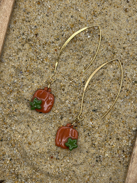 Fall - Pumpkin Dangly Earrings: Handmade, Hand-Painted Polymer Clay