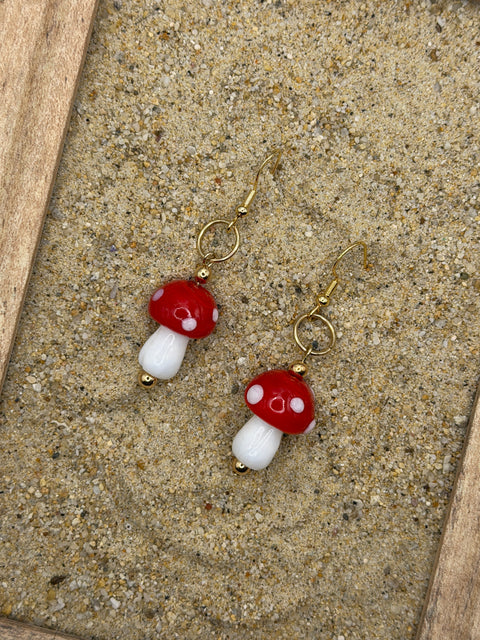 Magical Forest - Groovy Glass Mushroom Earrings: Handmade