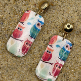 Magical Forest - Owl Print Dangle Earrings: Handmade, Polymer Clay