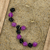 Salem - Purple and Black Dice Large Gold Hoop Earrings