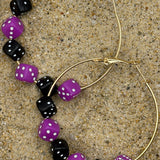 Salem - Purple and Black Dice Large Gold Hoop Earrings
