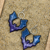 Salem - Shimmer Bat Dangle Earrings: Handmade, Hand-Painted Polymer Clay