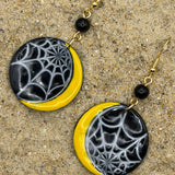 Salem - Spiderweb Moon Earrings: Handmade, Polymer Clay