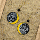 Salem - Spiderweb Moon Earrings: Handmade, Polymer Clay