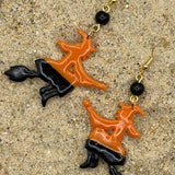 Salem - Witch Flying on Broom Earrings: Handmade, Hand Painted, Polymer Clay