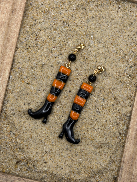 Salem - Witch Stockings Dangle Earrings: Handmade, Hand Painted, Polymer Clay