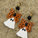 Salem - Mini Ghost with Bow Earrings: Handmade, Hand Painted, Polymer Clay
