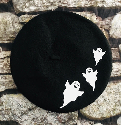 Vegan Felt Beret - Black - Ghosts