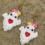 Salem - Ghost with Flower Crown Earrings: Handmade, Hand Painted, Polymer Clay