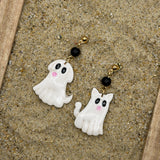 Salem - Ghostly Cat and Dog Earrings: Handmade, Hand Painted, Polymer Clay
