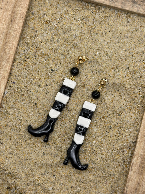 Salem - Witch Stockings Dangle Earrings: Handmade, Hand Painted, Polymer Clay