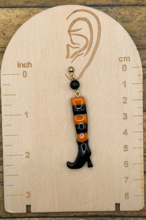 Salem - Witch Stockings Dangle Earrings: Handmade, Hand Painted, Polymer Clay