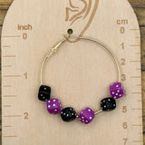 Salem - Purple and Black Dice Large Gold Hoop Earrings