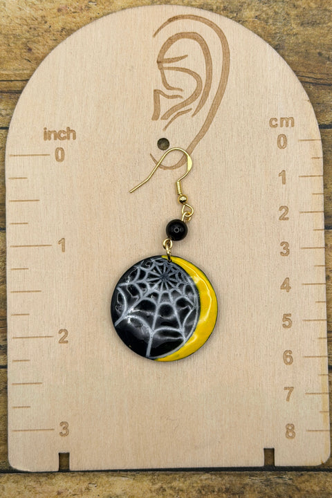 Salem - Spiderweb Moon Earrings: Handmade, Polymer Clay