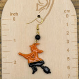 Salem - Witch Flying on Broom Earrings: Handmade, Hand Painted, Polymer Clay