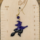 Salem - Witch Flying on Broom Earrings: Handmade, Hand Painted, Polymer Clay