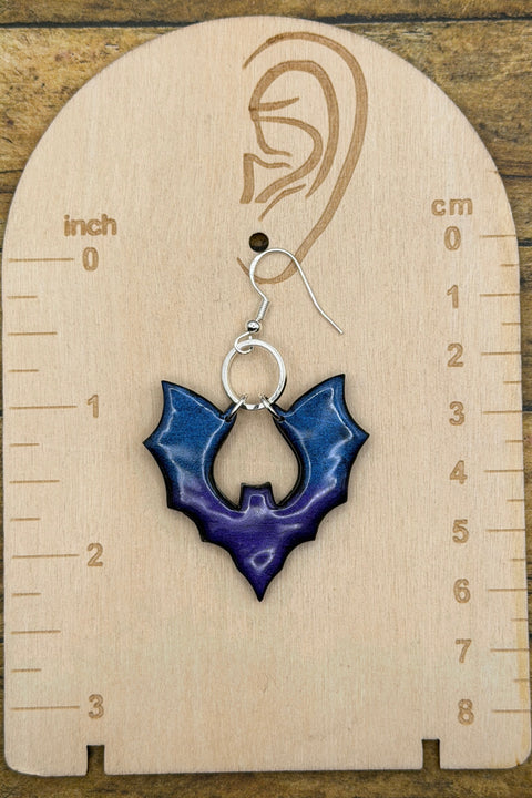 Salem - Shimmer Bat Dangle Earrings: Handmade, Hand-Painted Polymer Clay
