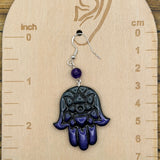 Mystical - Shimmer Hand of Fatima, Hamsa Earrings: Handmade, Hand Painted Polymer Clay