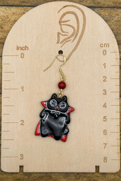 Cat Lover - Vampire Kitty Earrings: Handmade, Hand-Painted Polymer Clay