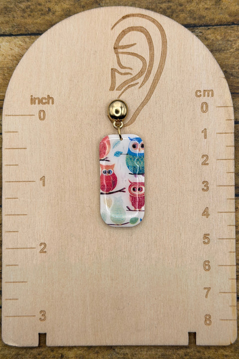 Magical Forest - Owl Print Dangle Earrings: Handmade, Polymer Clay
