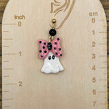 Salem - Mini Ghost with Bow Earrings: Handmade, Hand Painted, Polymer Clay