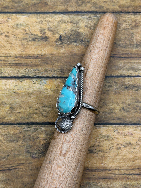 Beverly - Turquoise Teardrop Statement Ring with Concho Detail