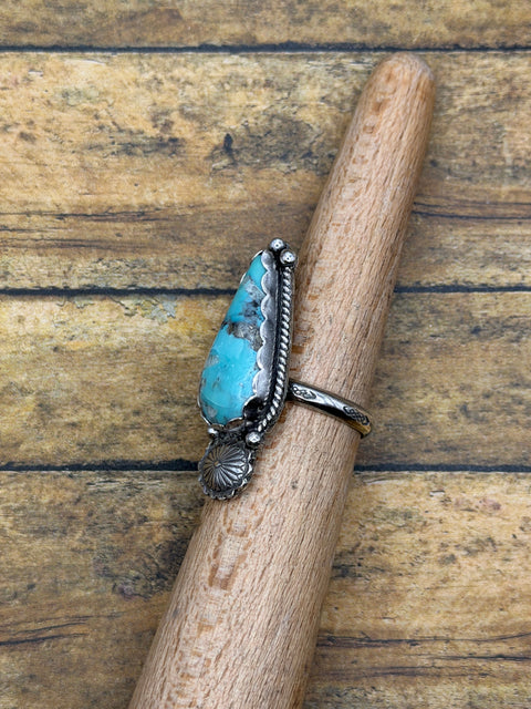 Beverly - Turquoise Teardrop Statement Ring with Concho Detail