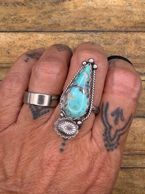 Beverly - Turquoise Teardrop Statement Ring with Concho Detail
