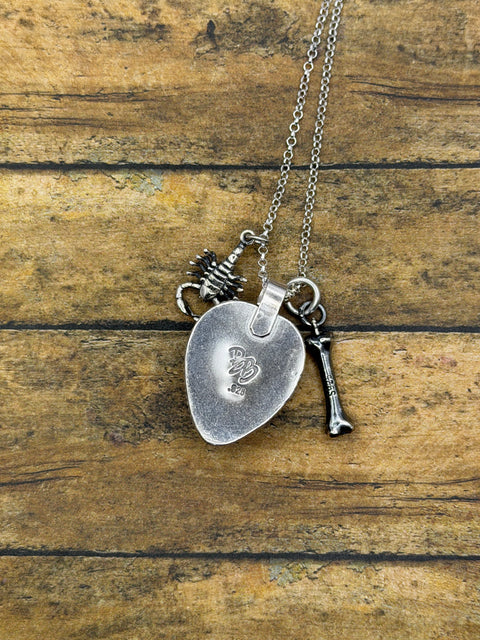Wynona - Black Scorpion in Lime Green Resin Heart Charm Necklace with Bone Charm