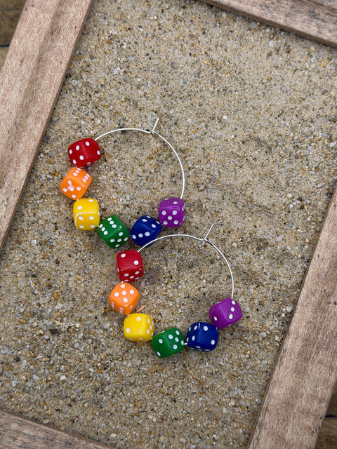 Love is Love - Rainbow Multi-Colored Dice Hoop Earrings: Handmade