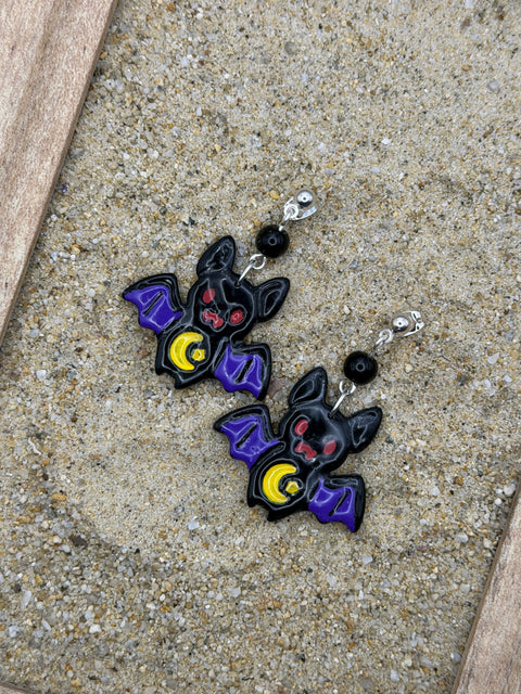 Salem - Little Bats Earrings: Handmade, Polymer Clay, Hand Painted
