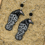 Salem - Black Raven Dangle Earrings: Handmade, Hand-Painted Polymer Clay