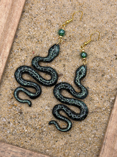 Salem - Shimmer Snake Earrings: Handmade, Hand-Painted Polymer Clay