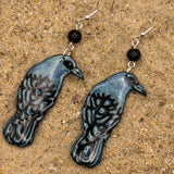 Salem - Shimmer Raven Dangle Earrings: Handmade, Hand-Painted Polymer Clay