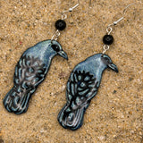 Salem - Shimmer Raven Dangle Earrings: Handmade, Hand-Painted Polymer Clay