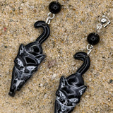 Cat Lover - Black Kitty Dangle Earrings: Handmade, Hand-Painted Polymer Clay