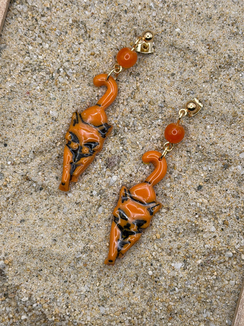 Cat Lover - Orange Kitty Dangle Earrings: Handmade, Hand-Painted Polymer Clay