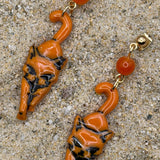 Cat Lover - Orange Kitty Dangle Earrings: Handmade, Hand-Painted Polymer Clay