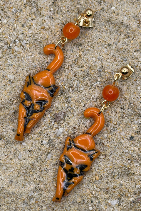 Cat Lover - Orange Kitty Dangle Earrings: Handmade, Hand-Painted Polymer Clay