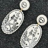 Salem - Cameo Cats Dangle Earrings: Handmade, Hand Painted, Polymer Clay
