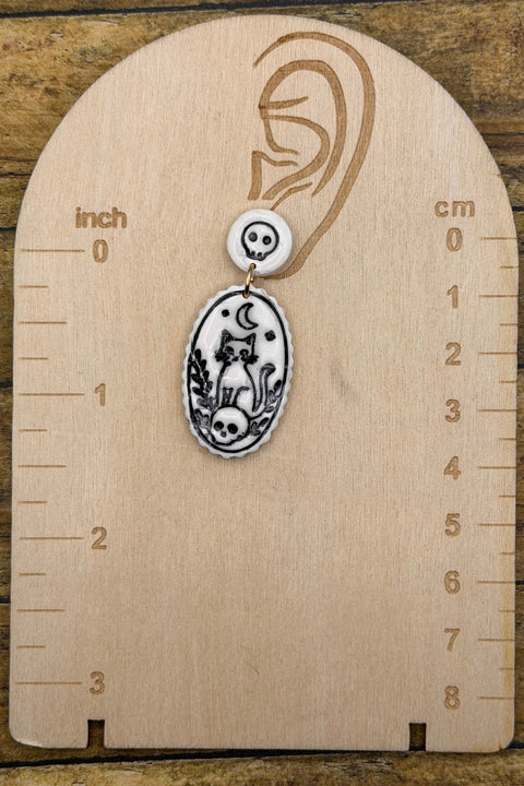 Salem - Cameo Cats Dangle Earrings: Handmade, Hand Painted, Polymer Clay