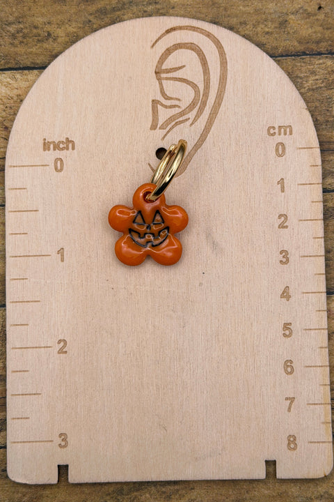 Salem - Scary Pumpkin Hoop Earrings: Handmade, Hand Painted, Polymer Clay