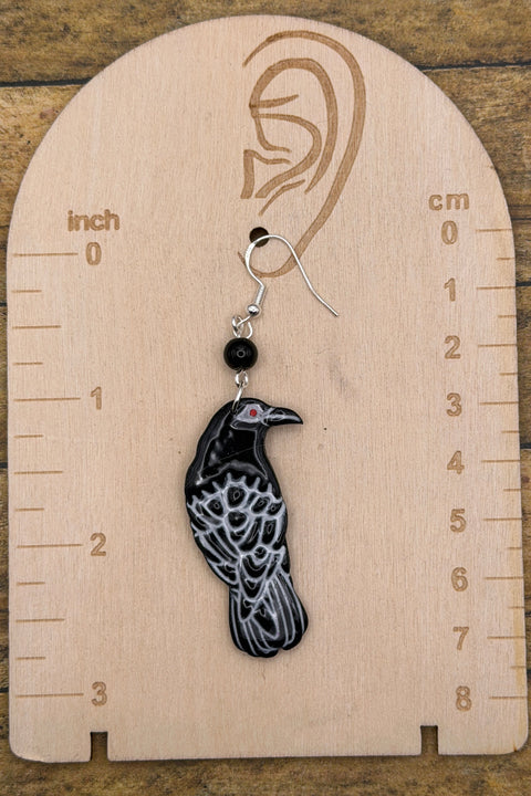 Salem - Black Raven Dangle Earrings: Handmade, Hand-Painted Polymer Clay