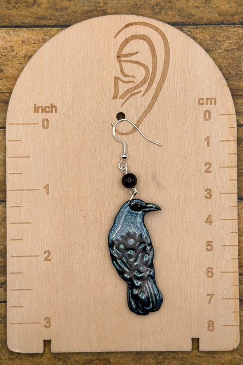 Salem - Shimmer Raven Dangle Earrings: Handmade, Hand-Painted Polymer Clay