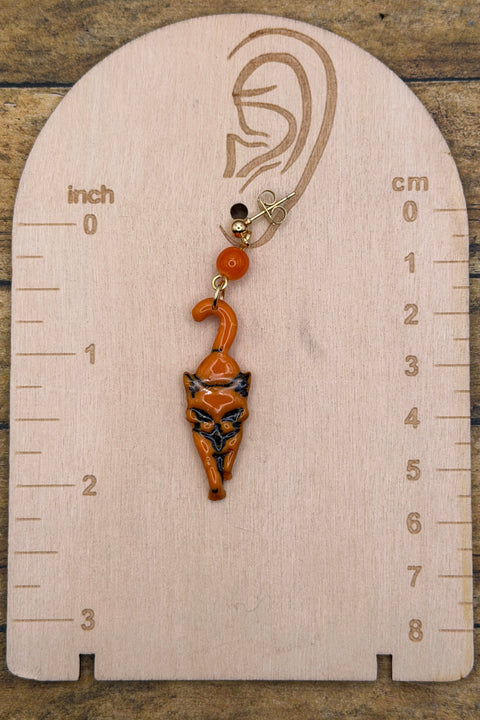 Cat Lover - Orange Kitty Dangle Earrings: Handmade, Hand-Painted Polymer Clay