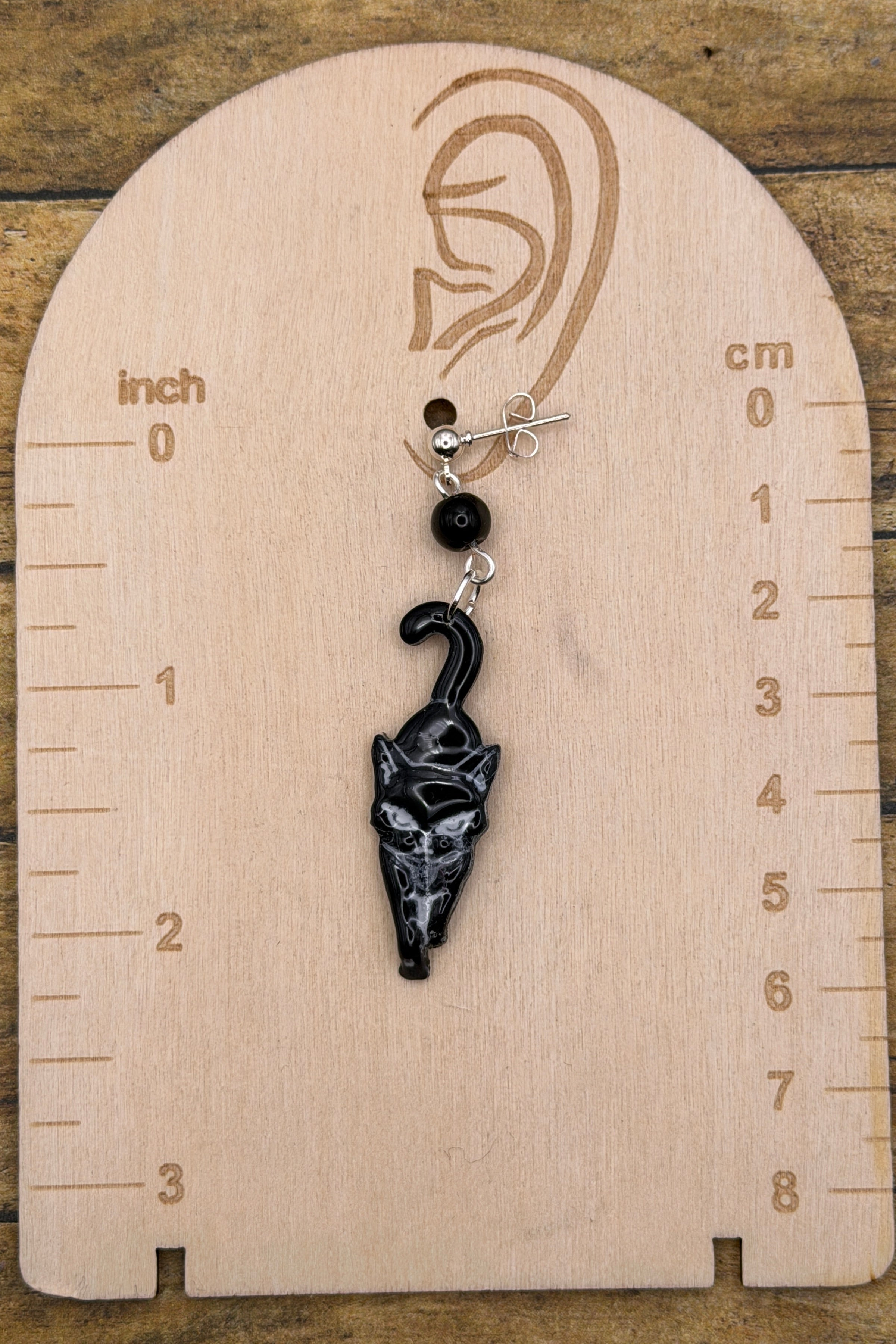 Cat Lover - Black Kitty Dangle Earrings: Handmade, Hand-Painted Polymer Clay