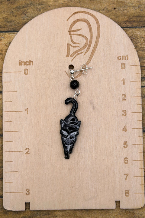Cat Lover - Black Kitty Dangle Earrings: Handmade, Hand-Painted Polymer Clay
